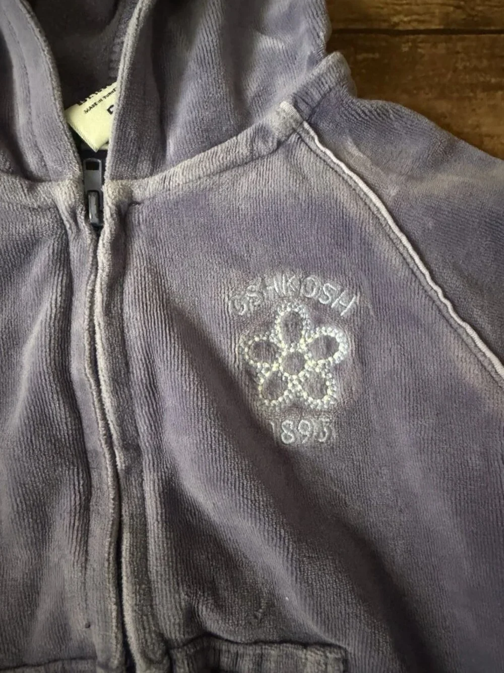 Girl’s Osh Kosh Purple Velour Zippered Hoodie Jacket Sweatshirt Size 5